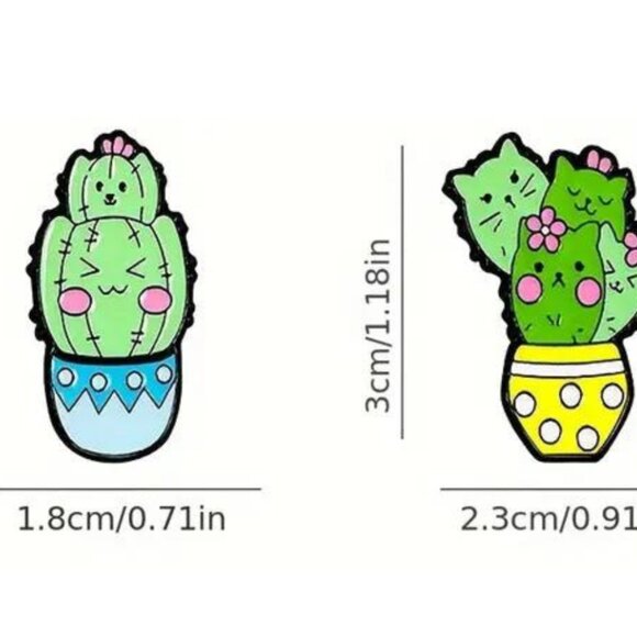 Set 2 of Cat Cactus Enamel Pins - Whimsical (2 pins included) - Picture 2 of 2